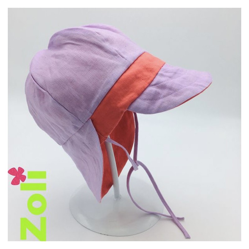 Chapeau zoli bébé/enfant en lin - Lilas/Corail