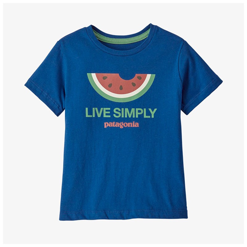 T-shirt bébé coton bio - Patagonia - Live simply - Bleu Supérieur