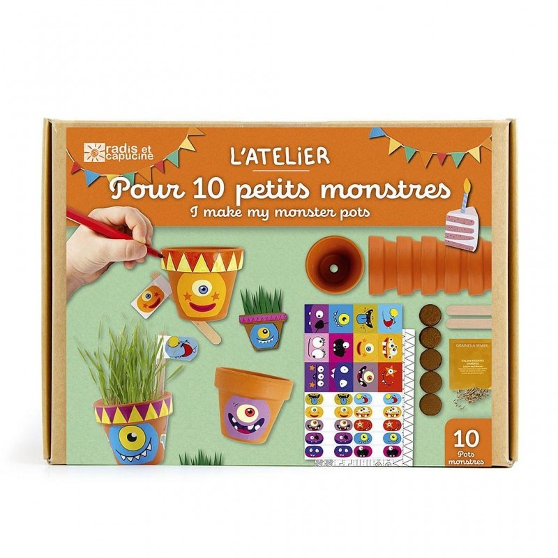 Coffret anniversaire 10 petitis pots Monstres - Radis et Capucine