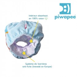 Piwapee anti fuite Bleu Castor Short avec couche de bain clipsable Swim 6-12 M 8-11 KG 