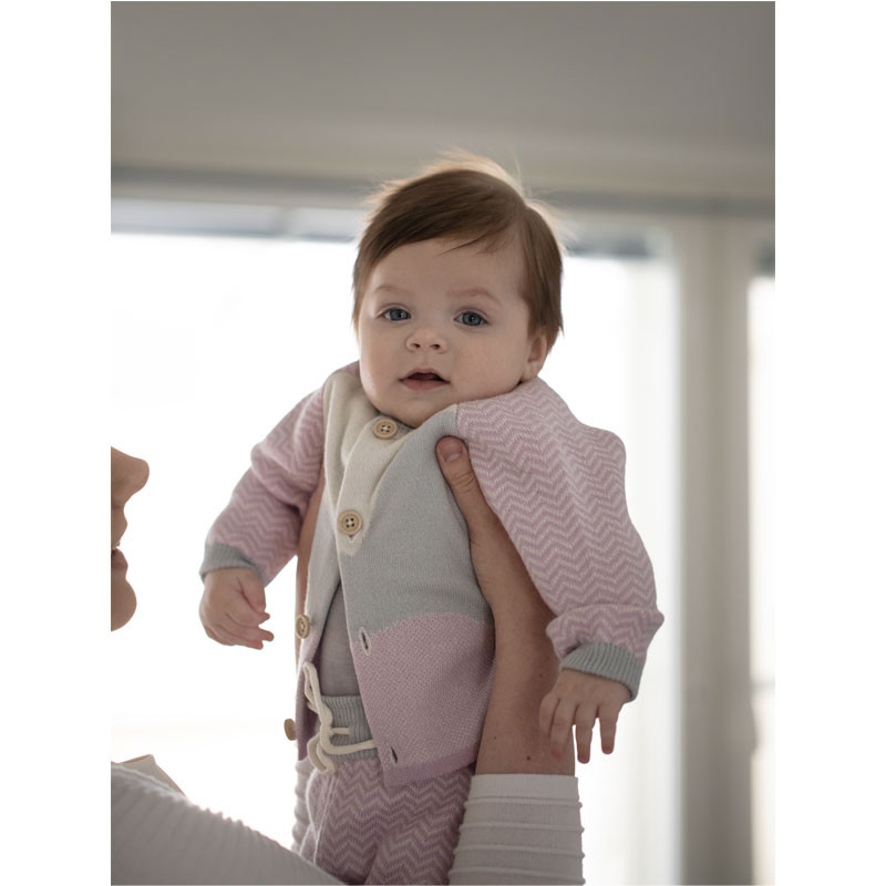 Frédérique, Ensemble bébé 100% laine mérinos, Rose