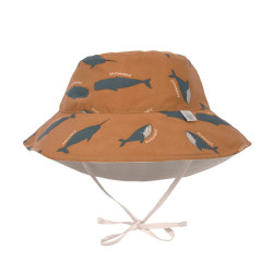 Chapeau anti-UV bébé réversible - Lassig - Baleine caramel