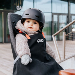 Tablier pour siège vélo enfant - Rainette - Noir avec des bretelles oranges - bébé