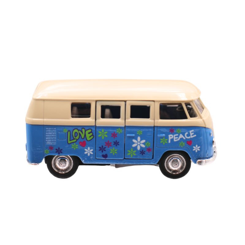 Porte-Clés Métal Combi VW T1 Bus 1962 Peace & Love - Voiture à Friction Miniature Vintage - 4 Couleurs