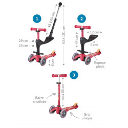 dimensions de Trottinette évolutive Mini 3 en 1 Deluxe+ - Micro
