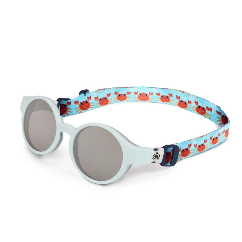 Lunettes soleil bébé - Pti'loup Boutchou - Altitude Eyewear - Bleu ciel / Crabe avec bandeau