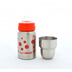 Biberon Inox Organic Kidz 270mL goulot large - rouge