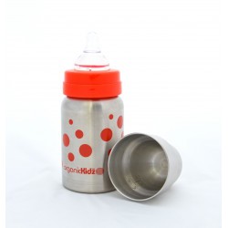 Biberon Inox Organic Kidz 270mL goulot large - rouge