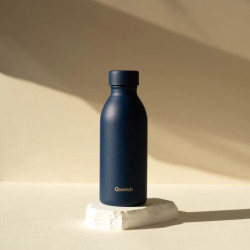 Gourde inox isotherme - Icon Matt 500 ml - Qwetch - Bleu Nuit  sur fond jaune