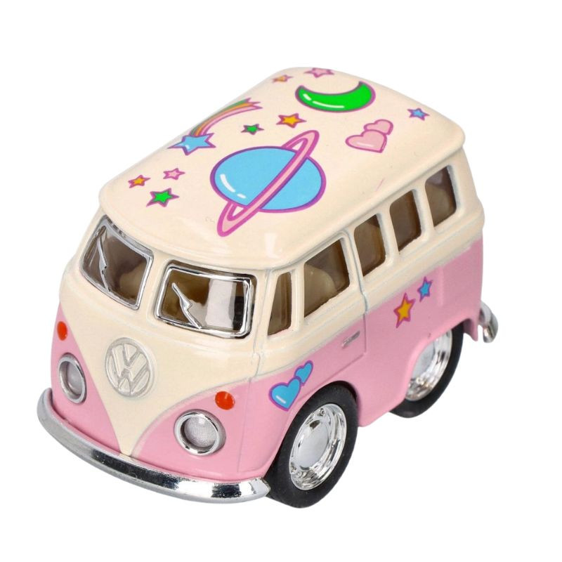 Mini van en métal Microbus à rétro-friction 5 cm - Volkswagen - Rose