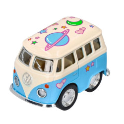 Mini van en métal Microbus à rétro-friction 5 cm - Volkswagen - Bleu