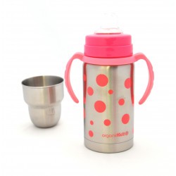 Kit Biberon-gourde Inox Isotherme Organic Kidz 200mL goulot large-rose
