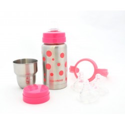 Kit Biberon-gourde Inox Isotherme Organic Kidz 200mL goulot large-rose