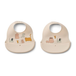 Lot de 2 bavoirs Ember imprimés - Liewood - Cats and Dogs / Sandy