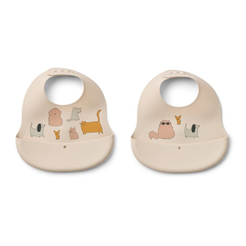 Lot de 2 bavoirs Ember imprimés - Liewood - Cats and Dogs / Sandy
