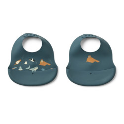 Lot de 2 bavoirs Ember imprimés - Liewood -  Arctic Sea / Ocean view