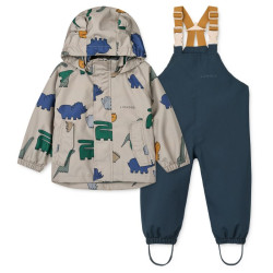 Ensemble de pluie imperméable Manu Veste et Salopette - Dinosaurs / Mist