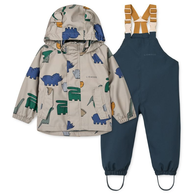 Ensemble de pluie imperméable Manu Veste et Salopette - Dinosaurs / Mist
