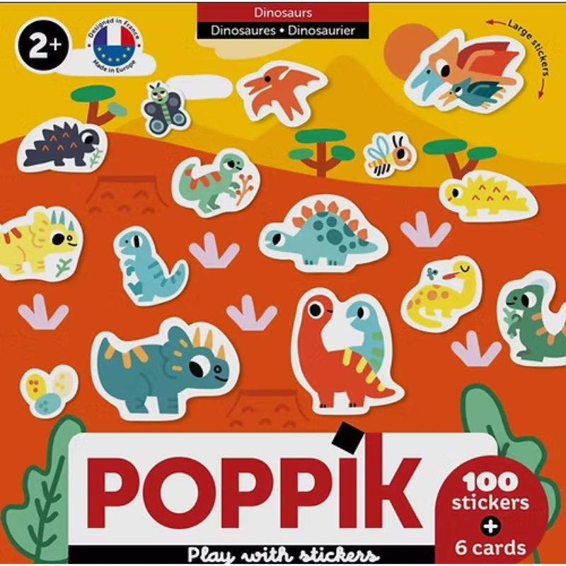 6 cartes + 100 stickers Baby - Poppik - Dinosaures