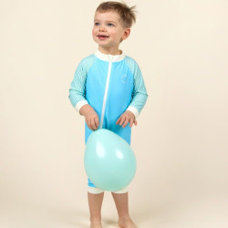Combinaison short anti-UV enfant - Bleu Rayures Vertes