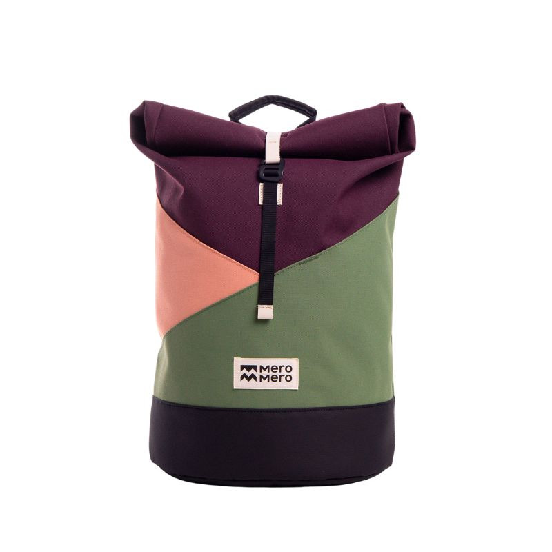 Sac à dos roll-top Wanaka Pocket - Mero Mero - Aubergine / Blossom Pink / Cypress Green
