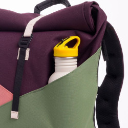 Sac à dos roll-top Wanaka Pocket - Mero Mero - Aubergine / Blossom Pink / Cypress
