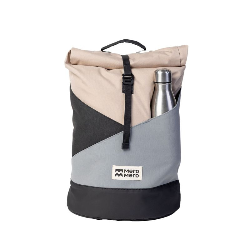 Sac à dos roll-top Wanaka Pocket - Mero Mero - Sand/Dark Grey/ Stone Grey/ Brown Leather