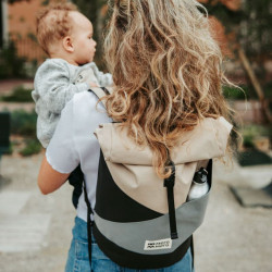 Sac  roll-top Wanaka Pocket - Mero Mero - Sand/Dark Grey/ Stone Grey/ Brown Leather