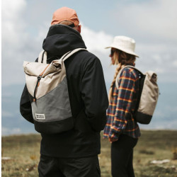 Sac à dos roll-top Wanaka Pocket - Mero Mero - Sand/Dark Grey/ Stone / Brown Leather