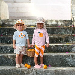 Chapeau anti-UV bébé réversible - Orange sel marin