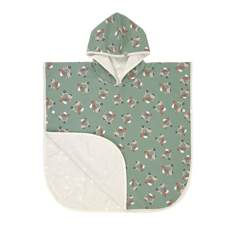 Poncho microfibres bébé - Lassig - Scooter/Chien vert