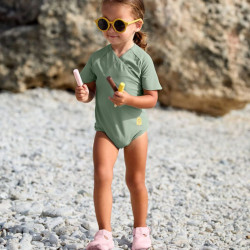 Maillot de bain 1 pièce manches courtes anti-UV -  Vert