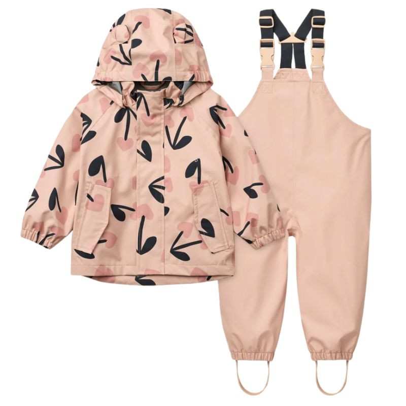 Ensemble de pluie imperméable Manu - Veste et Salopette - Liewood - Mega Cherry Heart / Rosey mix