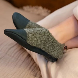 Chaussons souples intérieur enfant - Les Pas Petits - Les petites bouclettes - Gris Vert