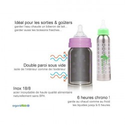 Biberon Inox Isotherme Organic Kidz 270ml goulot étroit - Princesse