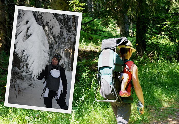 le portage d'un enfant durant les randonnées en famille