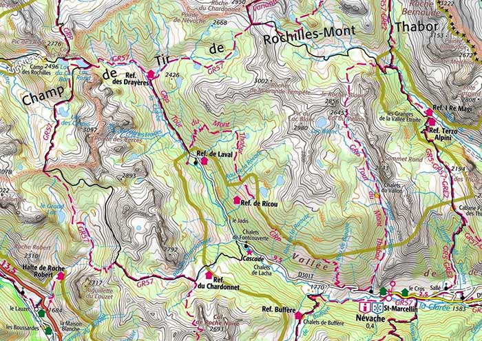 extrait de carto du parcours de la randonnée hivernale à névache