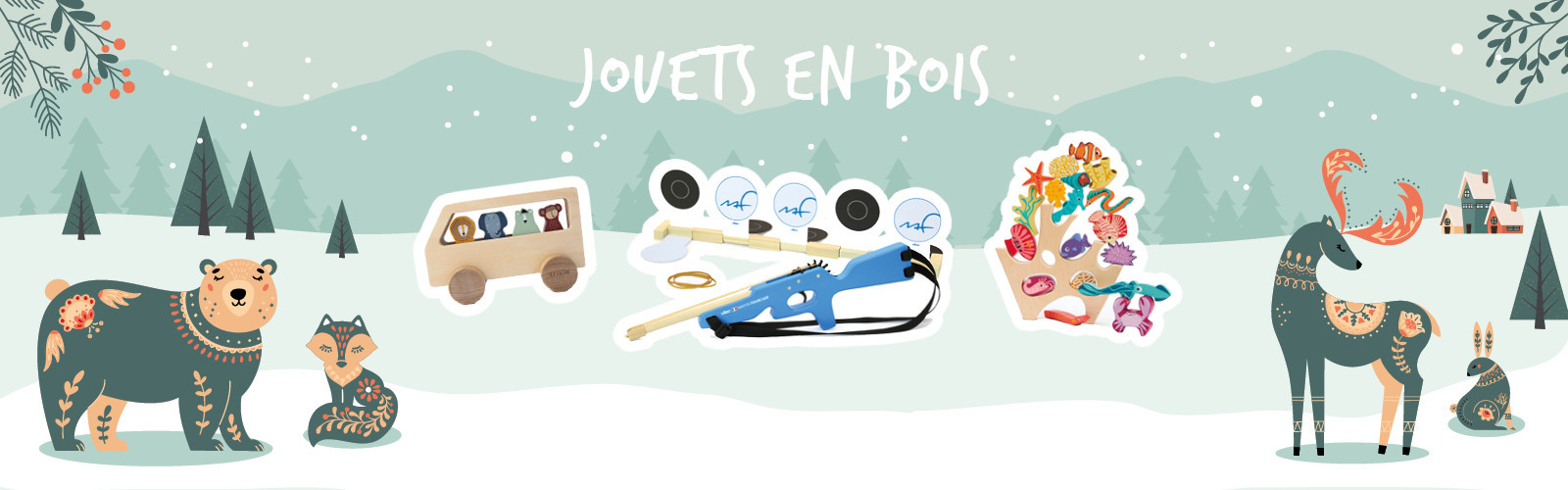Jouets en bois sur le thème de la nature