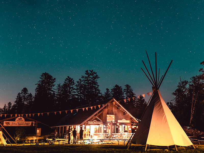 Camp de tipis de nuit sous la voie lactée